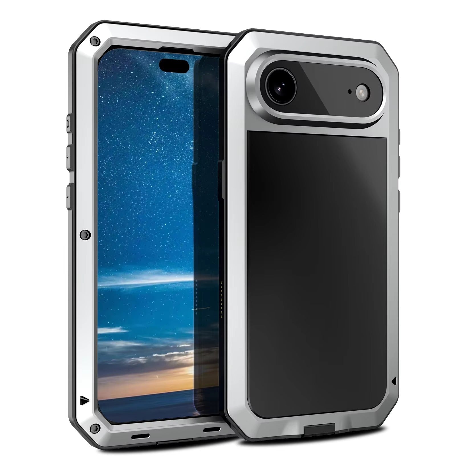 Rugged iPhone Case — Heavy-Duty Metal Protective Cover with Built-In Glass Screen Protector and Tough Shockproof TPU+PC Design