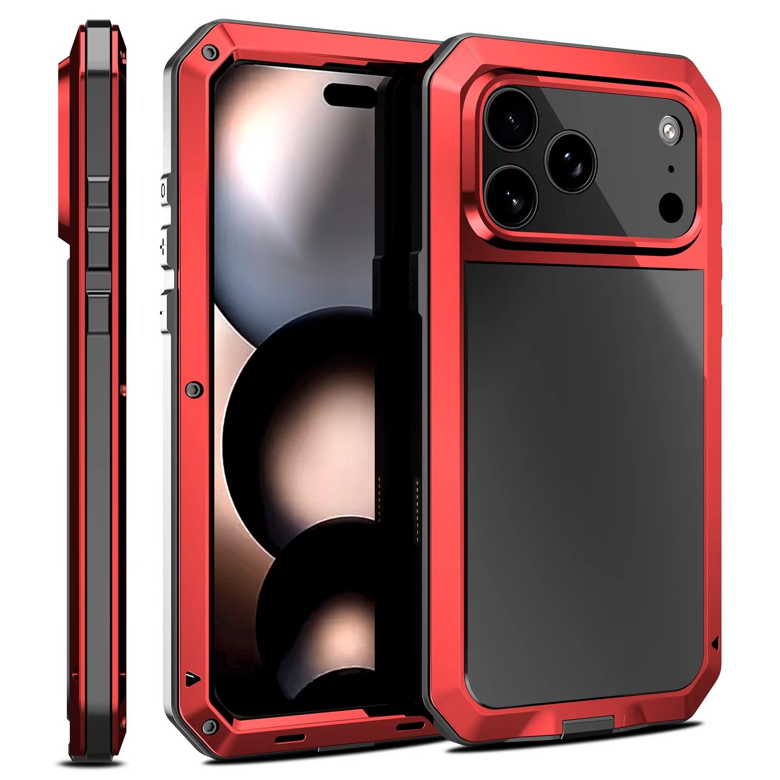 Rugged iPhone Case — Heavy-Duty Metal Protective Cover with Built-In Glass Screen Protector and Tough Shockproof TPU+PC Design