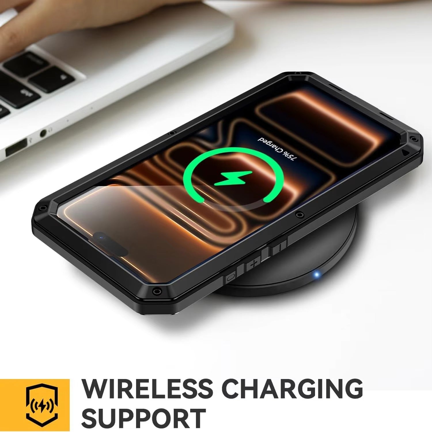 Rugged iPhone Case — Heavy-Duty Metal Protective Cover with Built-In Glass Screen Protector and Tough Shockproof TPU+PC Design