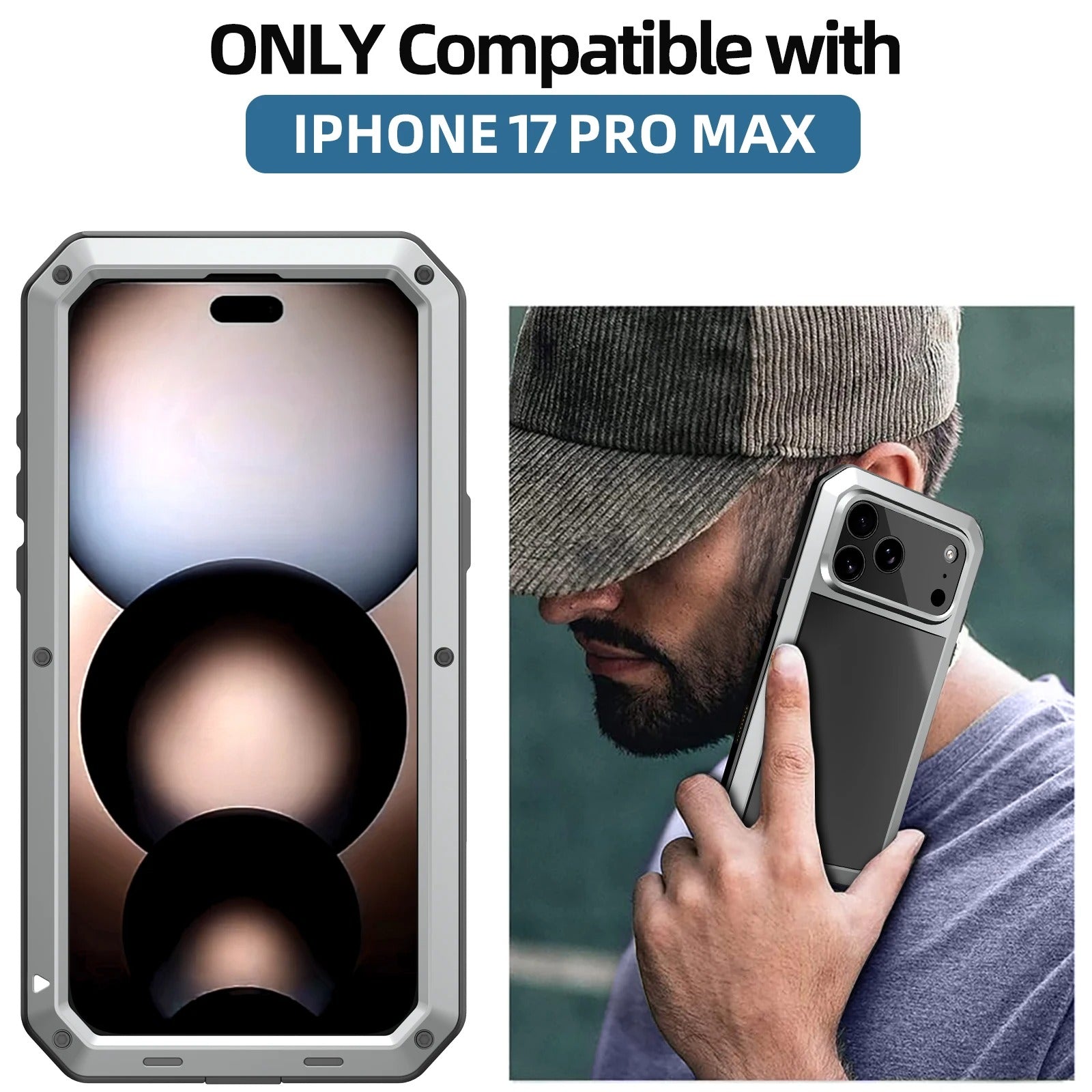 Rugged iPhone Case — Heavy-Duty Metal Protective Cover with Built-In Glass Screen Protector and Tough Shockproof TPU+PC Design