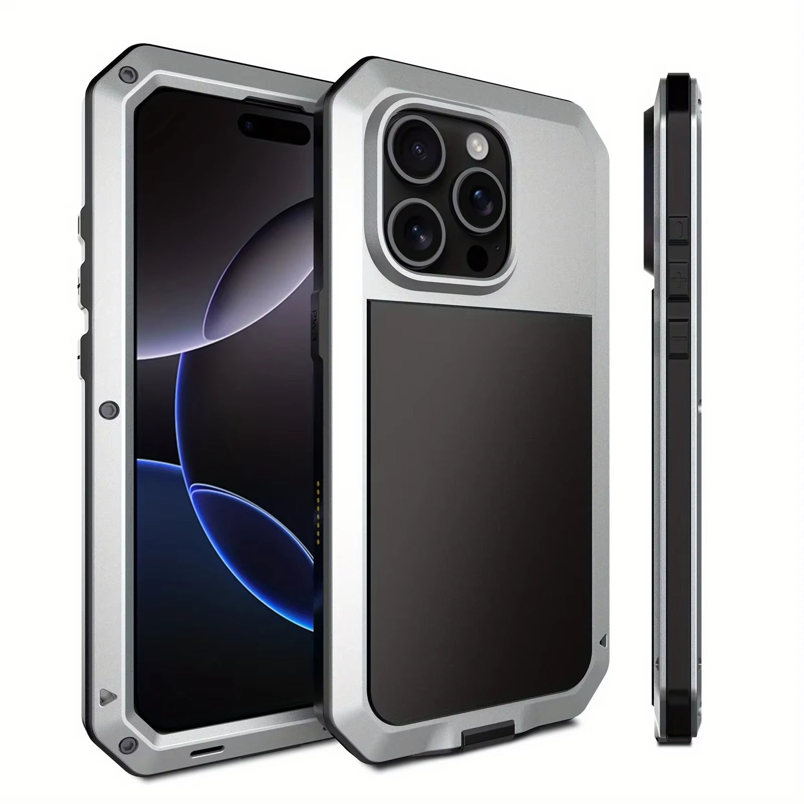 Rugged iPhone Case — Heavy-Duty Metal Tank Armor Cover with Shockproof Waterproof Design, Screen Film Protection and Anti-Fingerprint Non-Slip Finish