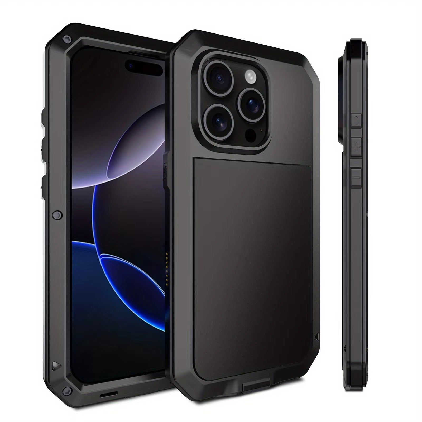 Rugged iPhone Case — Heavy-Duty Metal Tank Armor Cover with Shockproof Waterproof Design, Screen Film Protection and Anti-Fingerprint Non-Slip Finish