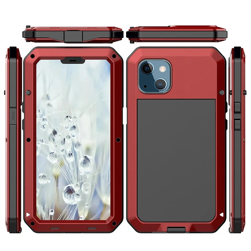 Rugged iPhone Case — Heavy-Duty Metal Tank Armor Cover with Shockproof Waterproof Design, Screen Film Protection and Anti-Fingerprint Non-Slip Finish