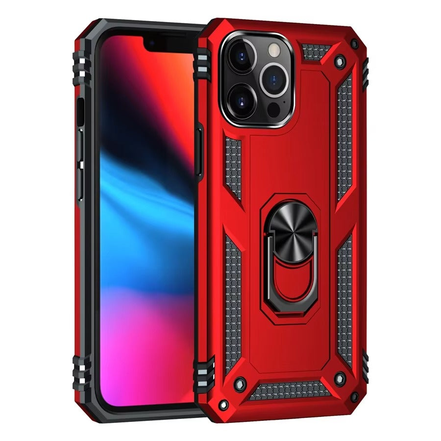 Rugged iPhone Case — Heavy-Duty PC+TPU Protective Cover with Metal Bracket Holder and Shockproof Anti-Fall Design