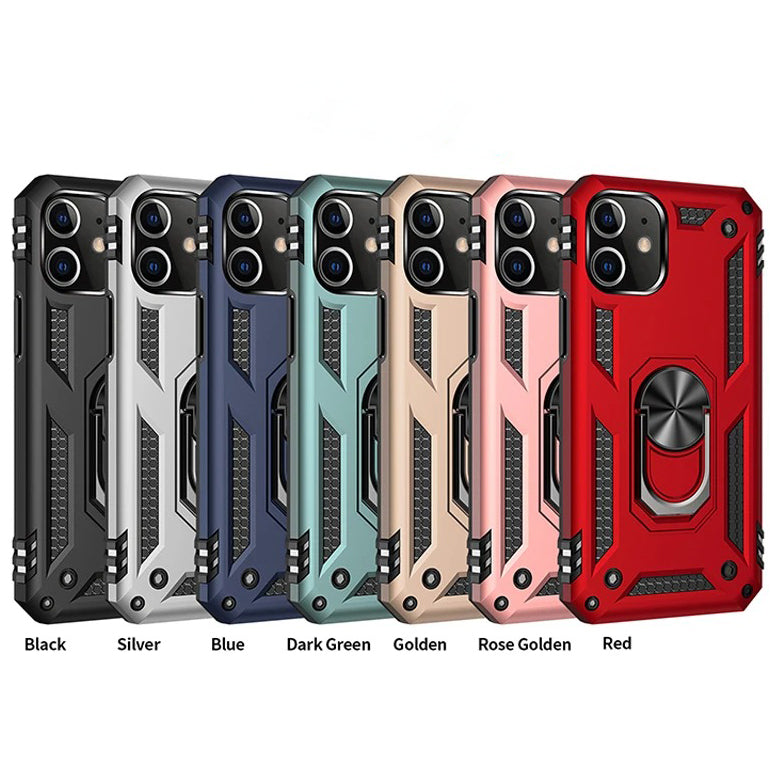 Rugged iPhone Case — Heavy-Duty PC+TPU Protective Cover with Metal Bracket Holder and Shockproof Anti-Fall Design