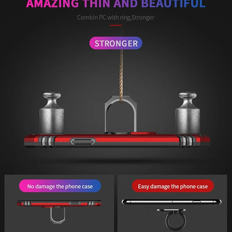 Rugged iPhone Case — Heavy-Duty PC+TPU Protective Cover with Metal Bracket Holder and Shockproof Anti-Fall Design