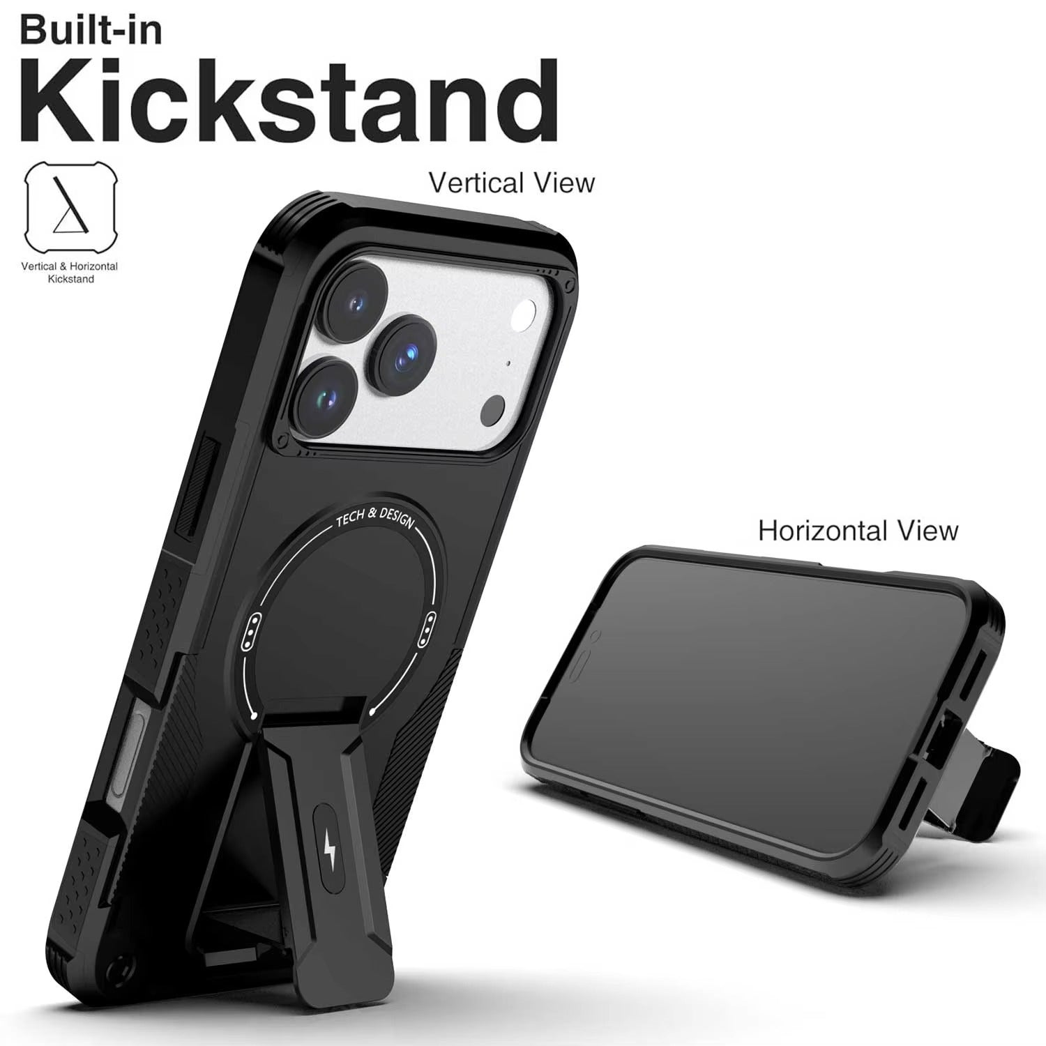 Rugged iPhone Case — Hybrid Shockproof Magnetic Cover with Kickstand, Adjustable Lanyard Strap and Dual-Layer Hard PC Protection