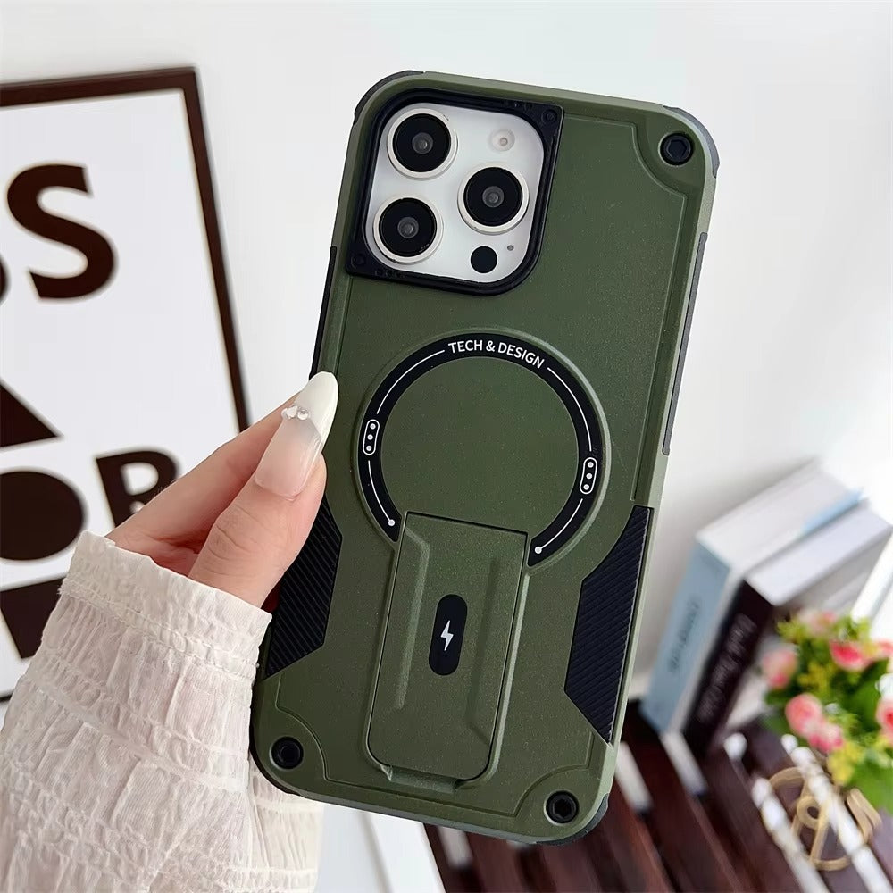 Rugged iPhone Case — Hybrid Shockproof Magnetic Cover with Kickstand, Adjustable Lanyard Strap and Dual-Layer Hard PC Protection