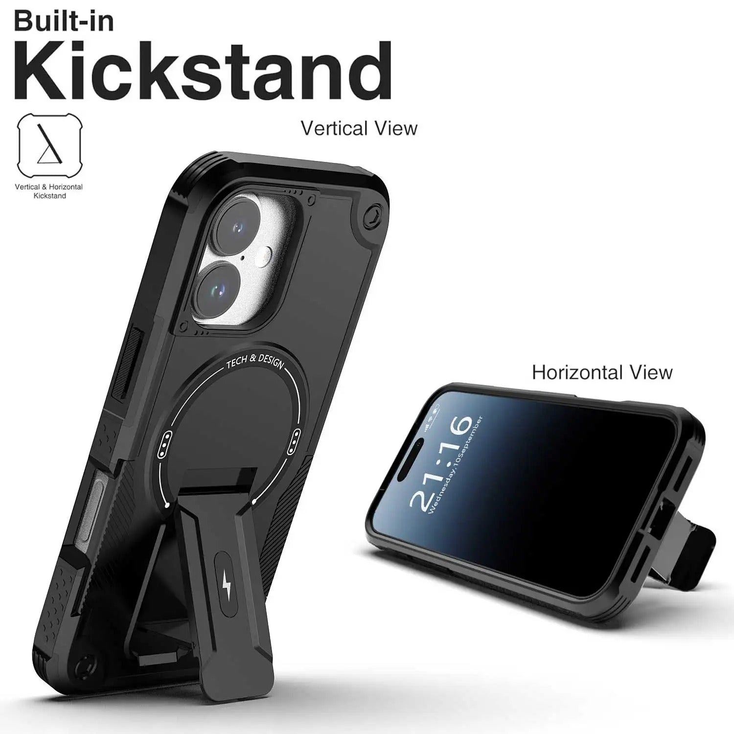 Rugged iPhone Case — Hybrid Shockproof Magnetic Cover with Kickstand, Adjustable Lanyard Strap and Dual-Layer Hard PC Protection