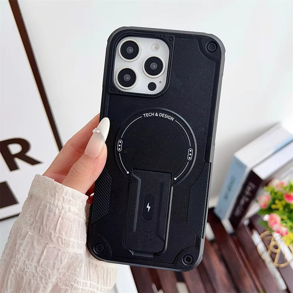 Rugged iPhone Case — Hybrid Shockproof Magnetic Cover with Kickstand, Adjustable Lanyard Strap and Dual-Layer Hard PC Protection