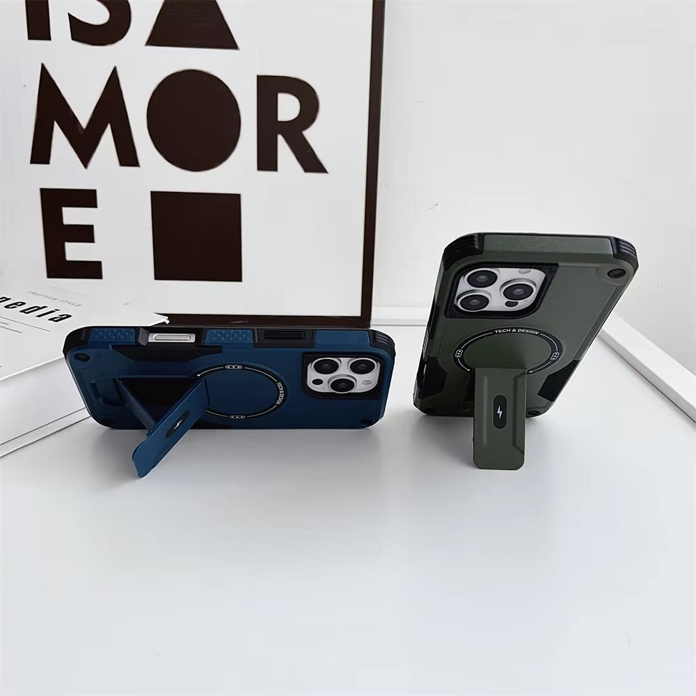 Rugged iPhone Case — Hybrid Shockproof Magnetic Cover with Kickstand, Adjustable Lanyard Strap and Dual-Layer Hard PC Protection