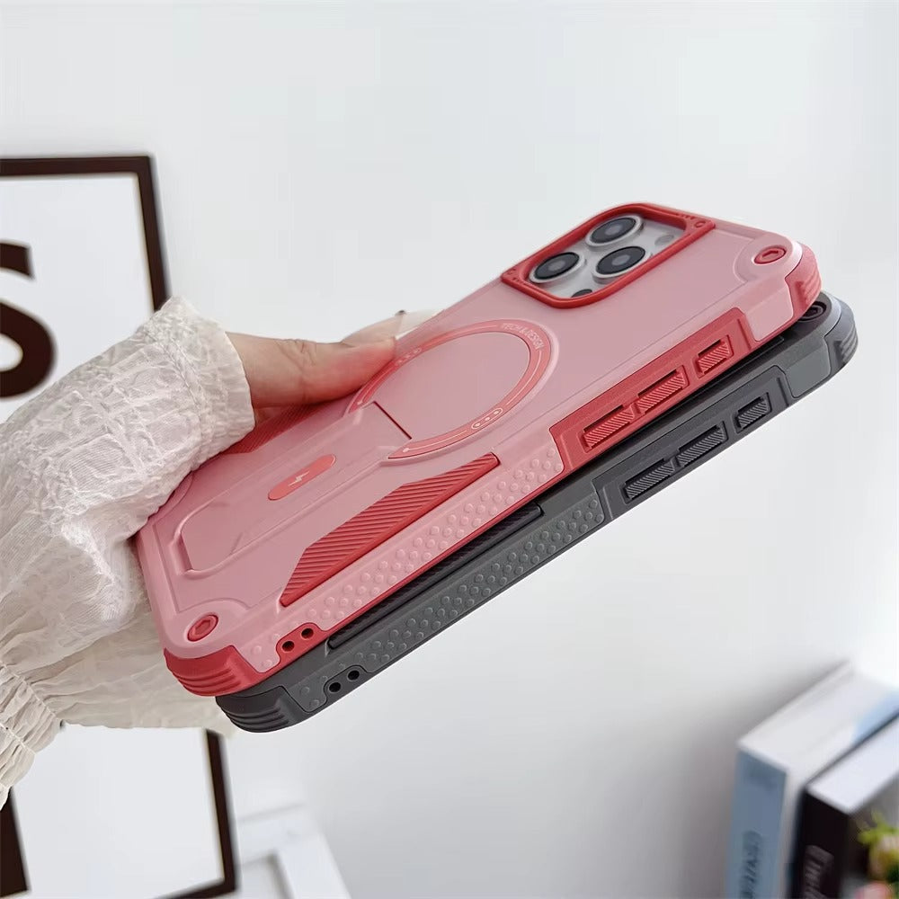 Rugged iPhone Case — Hybrid Shockproof Magnetic Cover with Kickstand, Adjustable Lanyard Strap and Dual-Layer Hard PC Protection