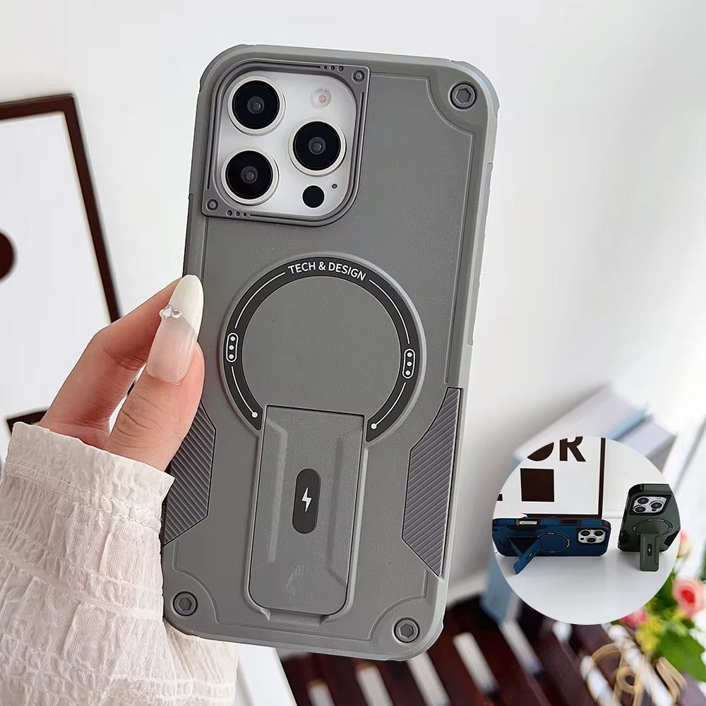 Rugged iPhone Case — Hybrid Shockproof Magnetic Cover with Kickstand, Adjustable Lanyard Strap and Dual-Layer Hard PC Protection