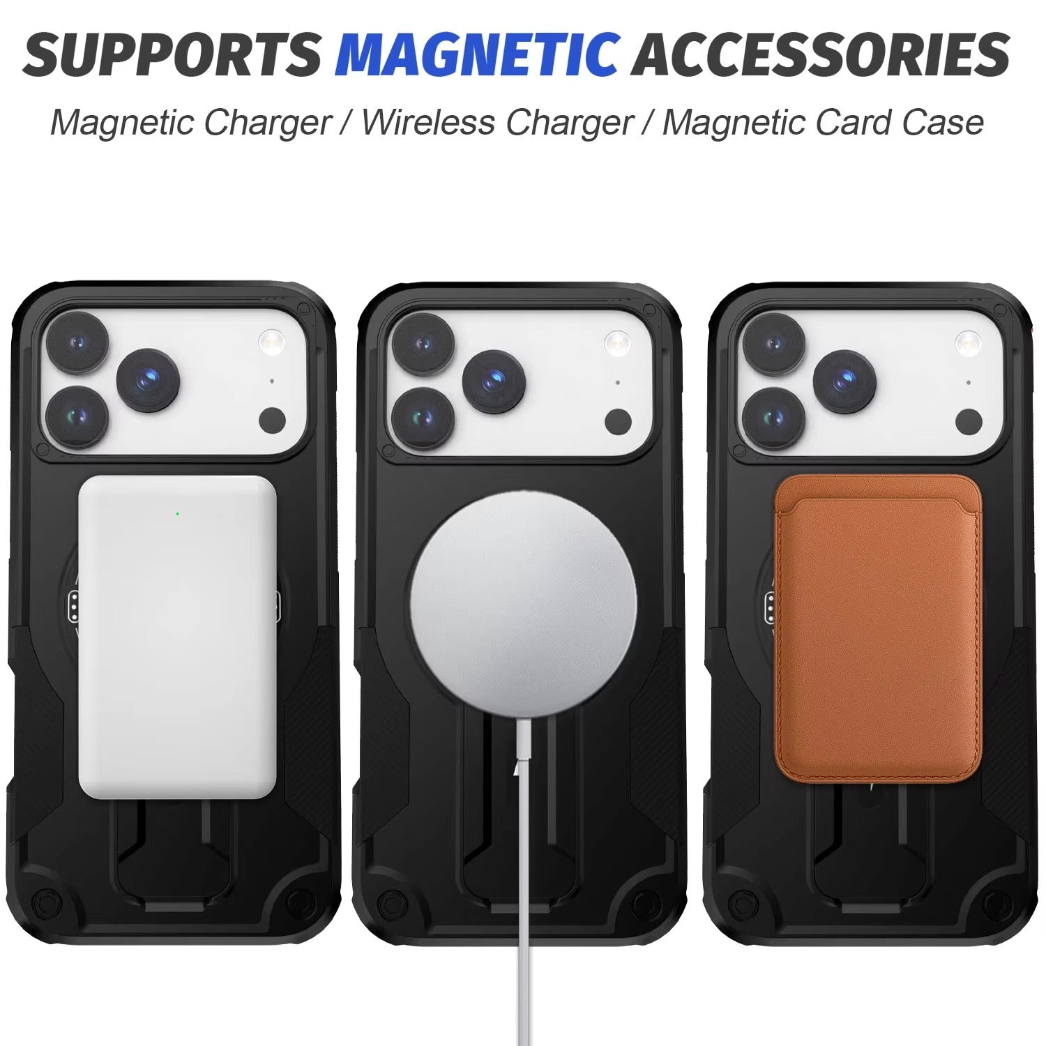 Rugged iPhone Case — Hybrid Shockproof Magnetic Cover with Kickstand, Adjustable Lanyard Strap and Dual-Layer Hard PC Protection