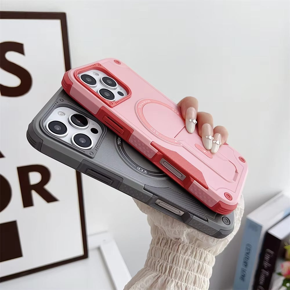 Rugged iPhone Case — Hybrid Shockproof Magnetic Cover with Kickstand, Adjustable Lanyard Strap and Dual-Layer Hard PC Protection