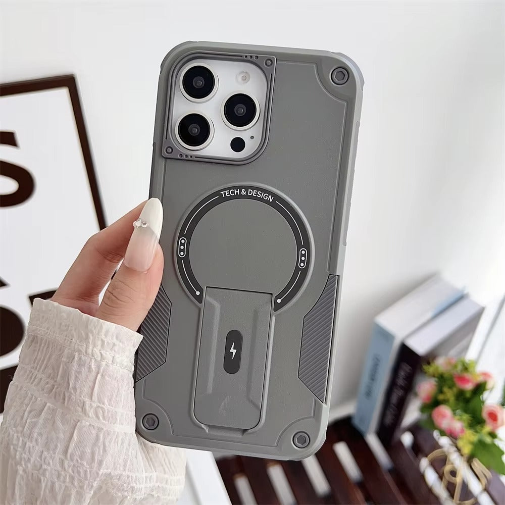 Rugged iPhone Case — Hybrid Shockproof Magnetic Cover with Kickstand, Adjustable Lanyard Strap and Dual-Layer Hard PC Protection
