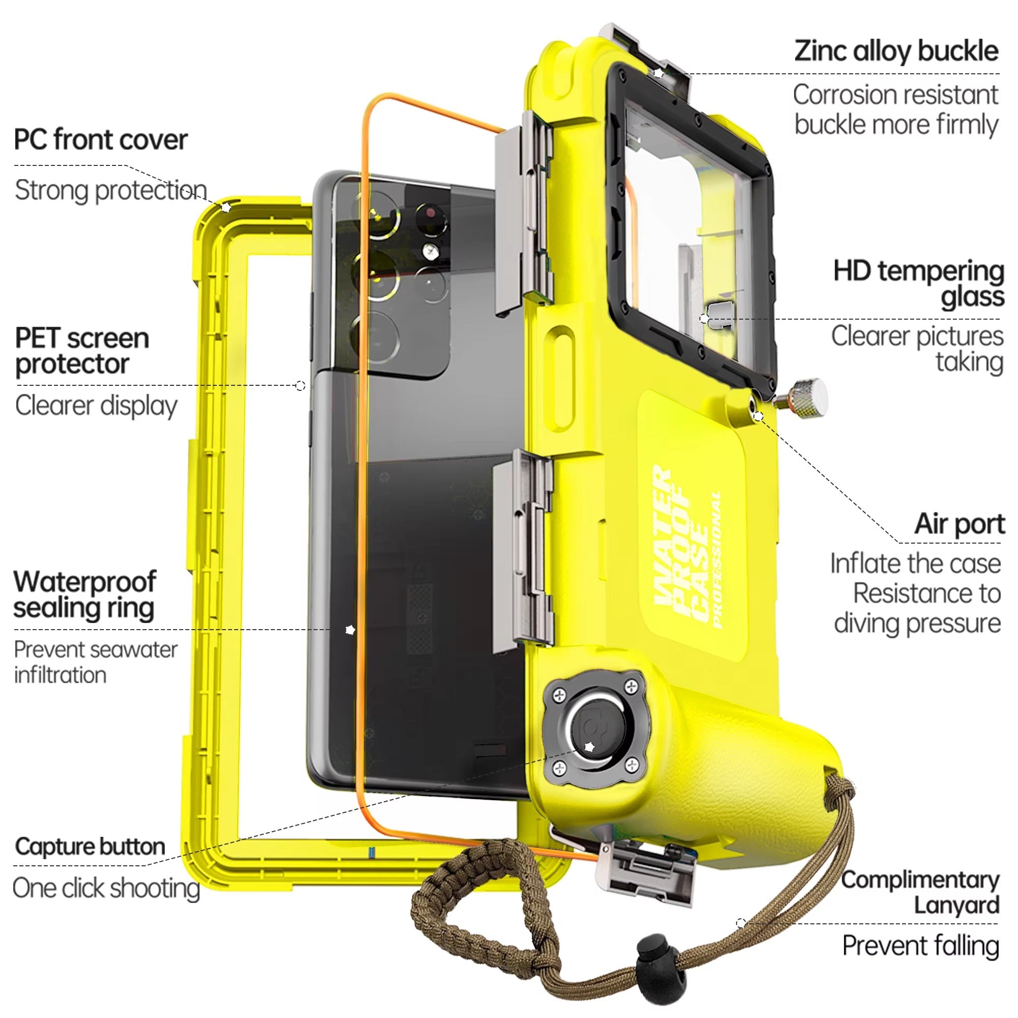 Rugged iPhone Case — IP68 Waterproof 15m/50ft Diving Pouch with Shockproof PC+TPU Seal, Anti-Scratch Protection and Lanyard for Underwater Photography