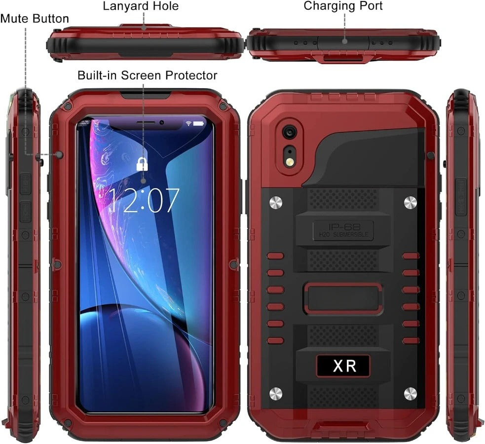 Rugged iPhone Case — IP68 Waterproof Aluminum Metal Armor Cover with Screen Protector, Heavy-Duty Shockproof Full-Body Protection and Underwater Photo Support