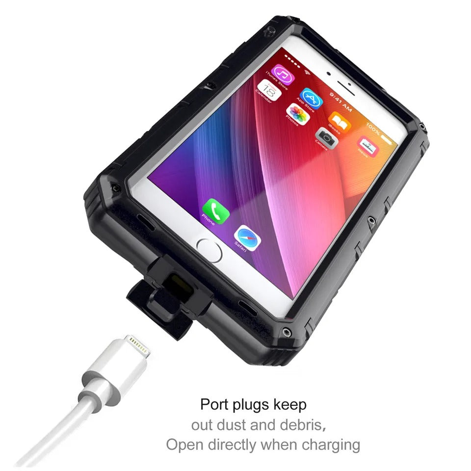 Rugged iPhone Case — IP68 Waterproof Aluminum Metal Armor Cover with Screen Protector, Heavy-Duty Shockproof Full-Body Protection and Underwater Photo Support