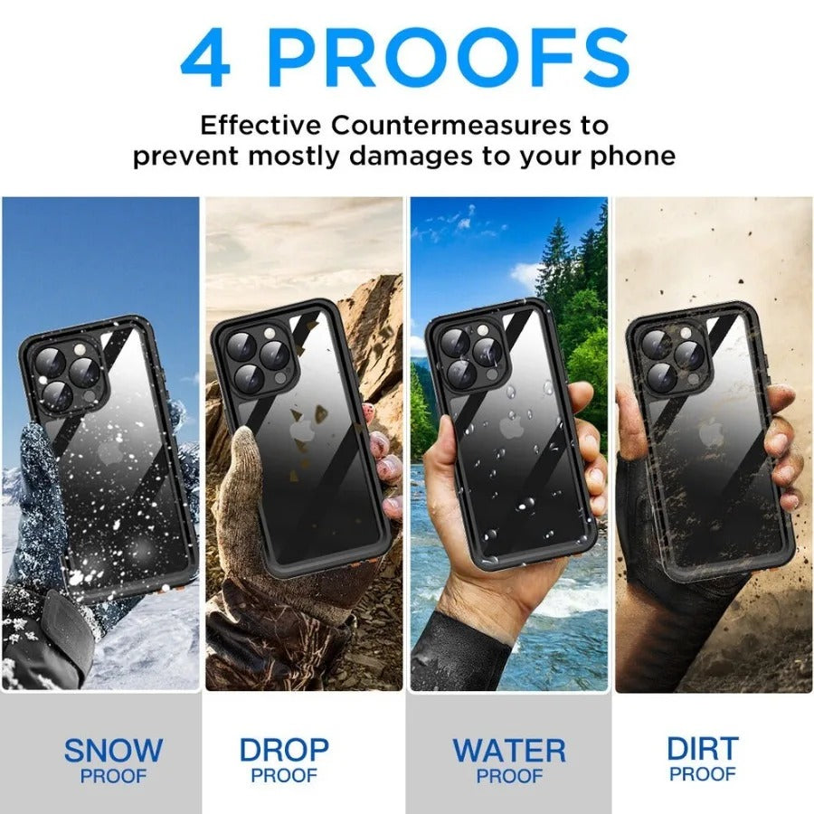Rugged iPhone Case — IP68 Waterproof Full-Body Magnetic Cover with Built-In Screen Protector, Dual-Layer Drop Protection and 360° Dustproof Non-Slip Design
