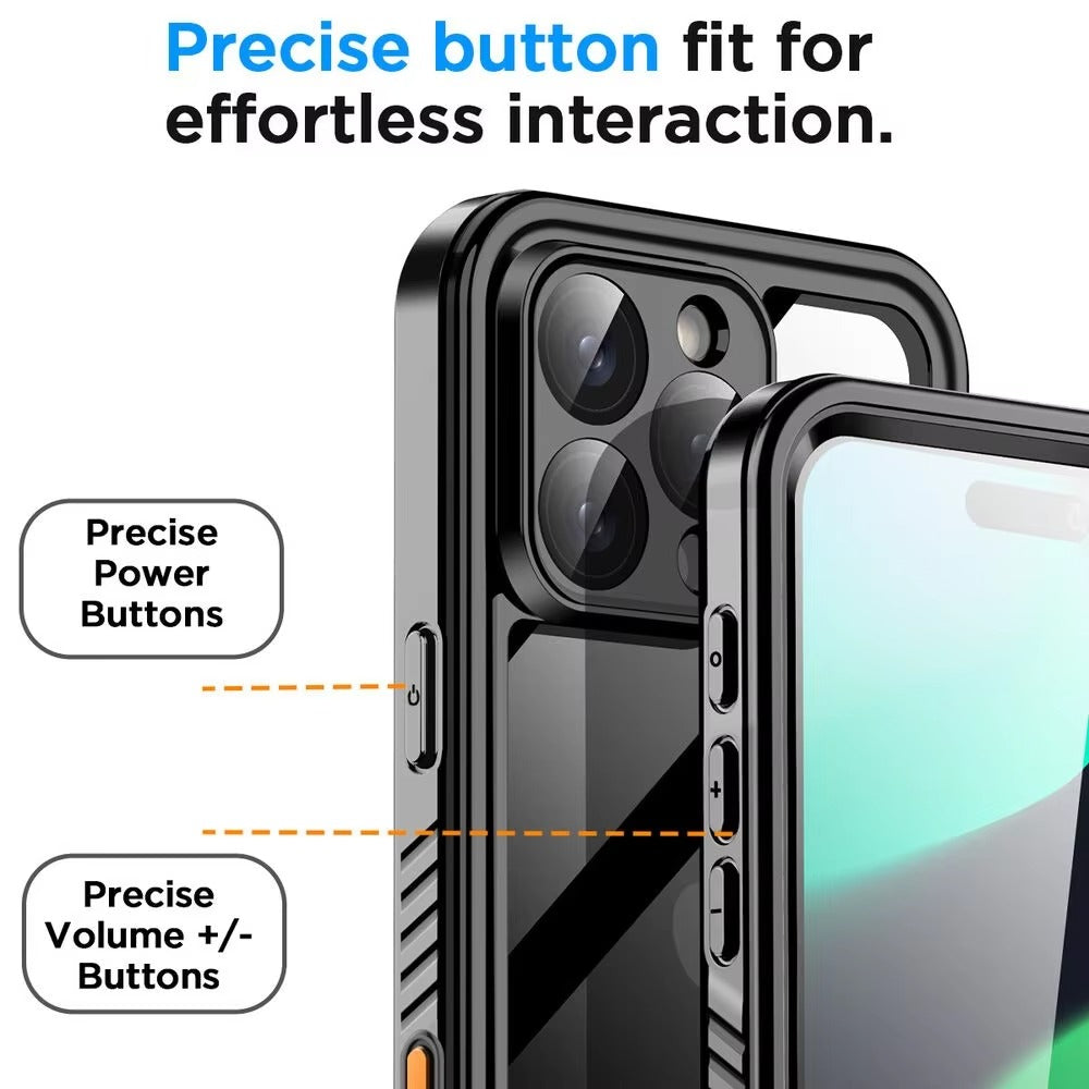 Rugged iPhone Case — IP68 Waterproof Full-Body Magnetic Cover with Built-In Screen Protector, Dual-Layer Drop Protection and 360° Dustproof Non-Slip Design