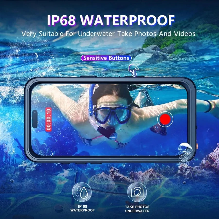 Rugged iPhone Case — IP68 Waterproof Full-Body Magnetic Cover with Built-In Screen Protector, Dual-Layer Drop Protection and 360° Dustproof Non-Slip Design