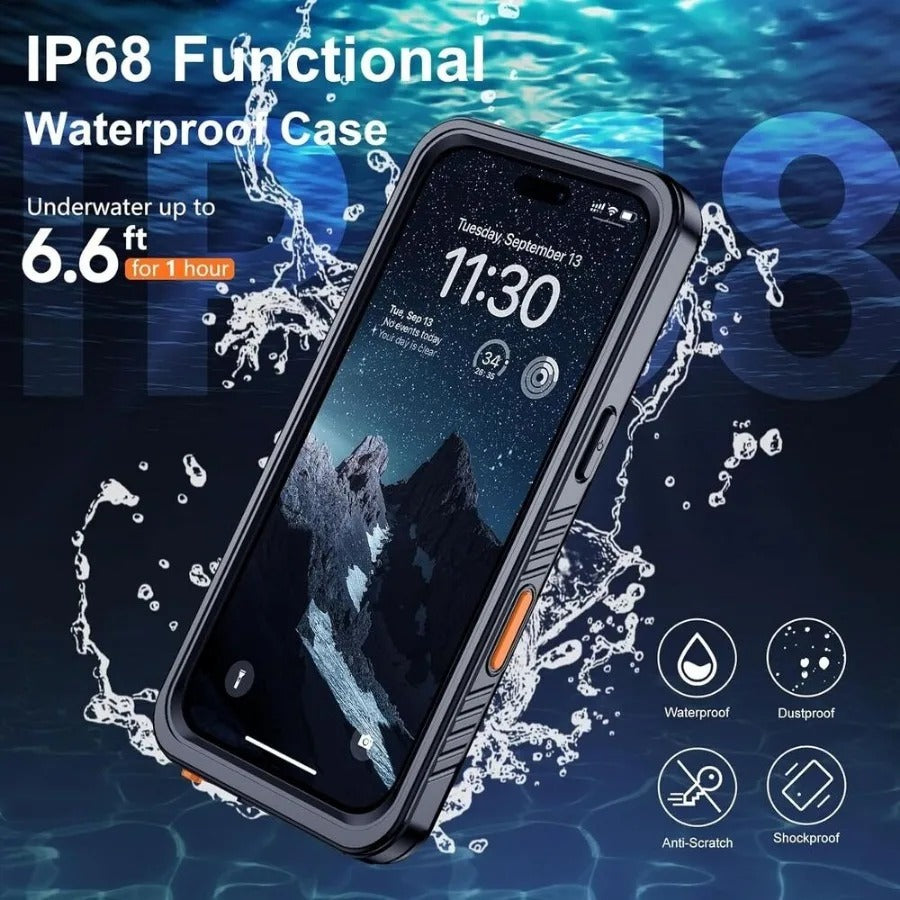 Rugged iPhone Case — IP68 Waterproof Full-Body Magnetic Cover with Built-In Screen Protector, Dual-Layer Drop Protection and 360° Dustproof Non-Slip Design