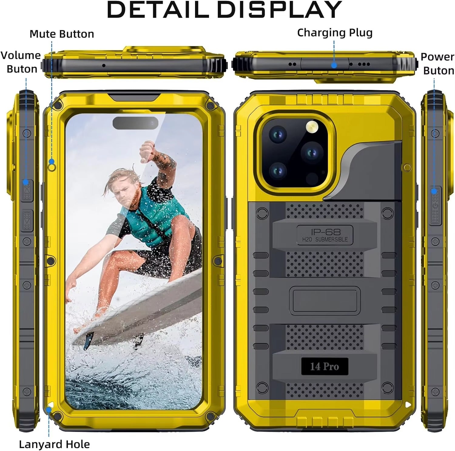 Rugged iPhone Case — IP68 Waterproof Metal Armor Cover with Full-Body Shockproof Protection, Screen Guard, Dustproof Heavy-Duty Design