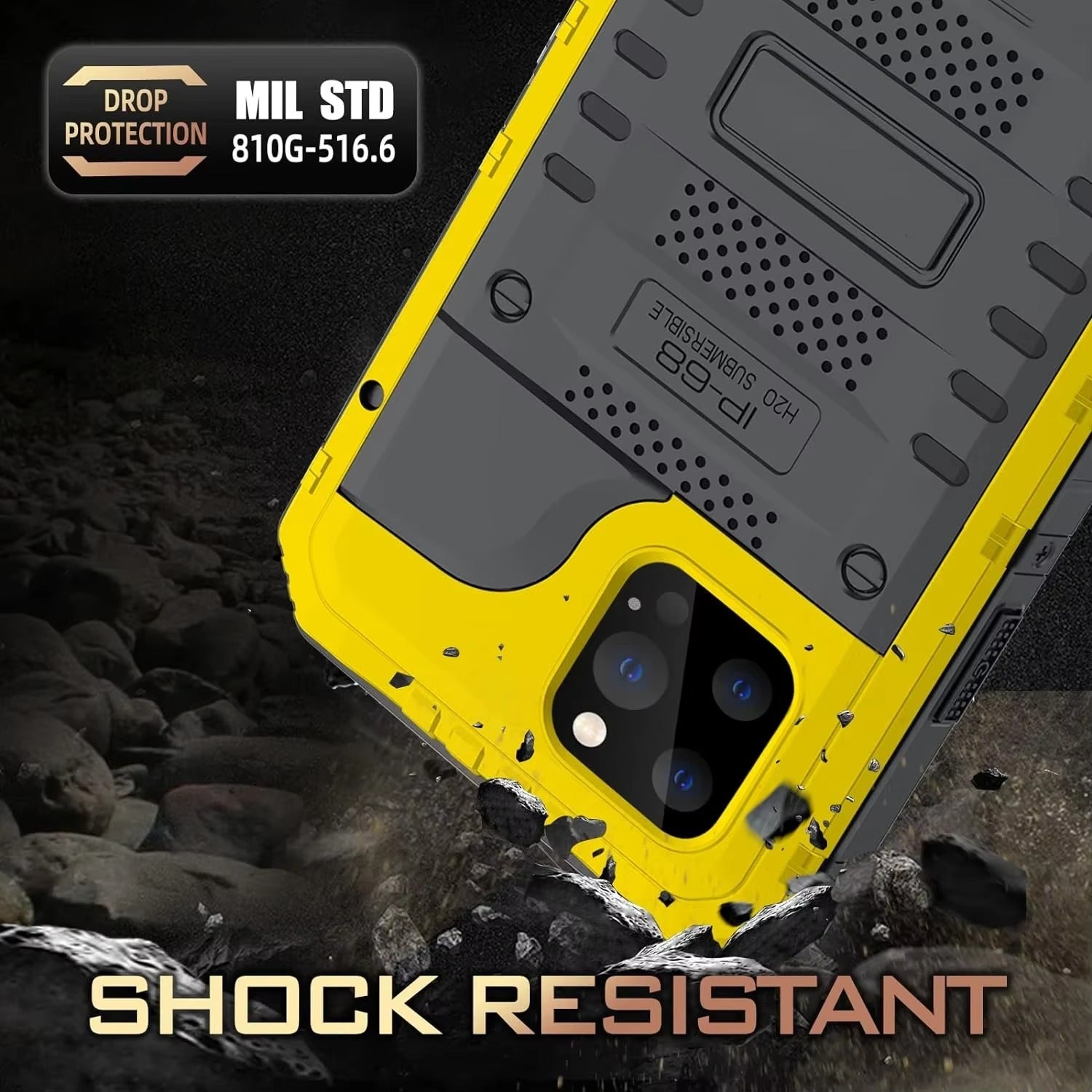 Rugged iPhone Case — IP68 Waterproof Metal Armor Cover with Full-Body Shockproof Protection, Screen Guard, Dustproof Heavy-Duty Design