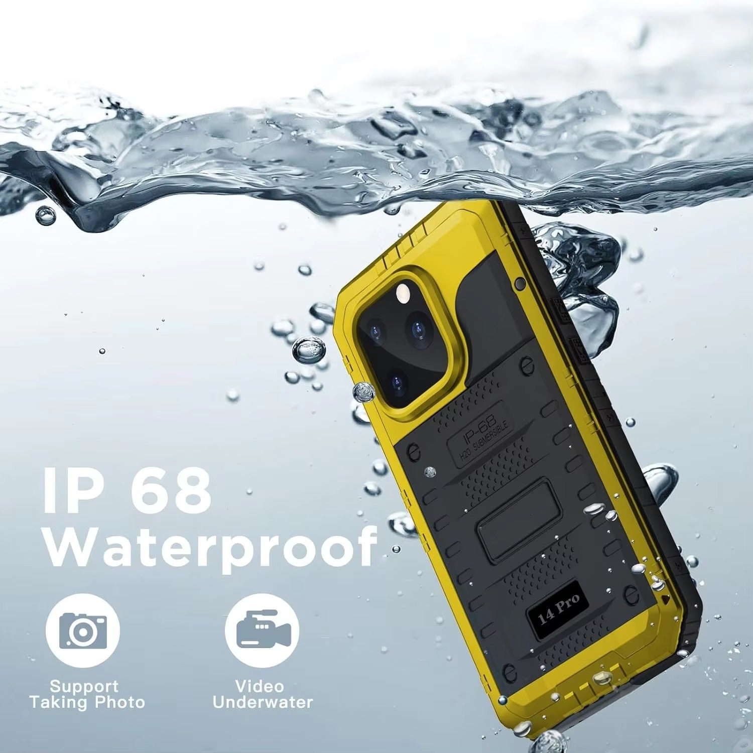 Rugged iPhone Case — IP68 Waterproof Metal Armor Cover with Full-Body Shockproof Protection, Screen Guard, Dustproof Heavy-Duty Design