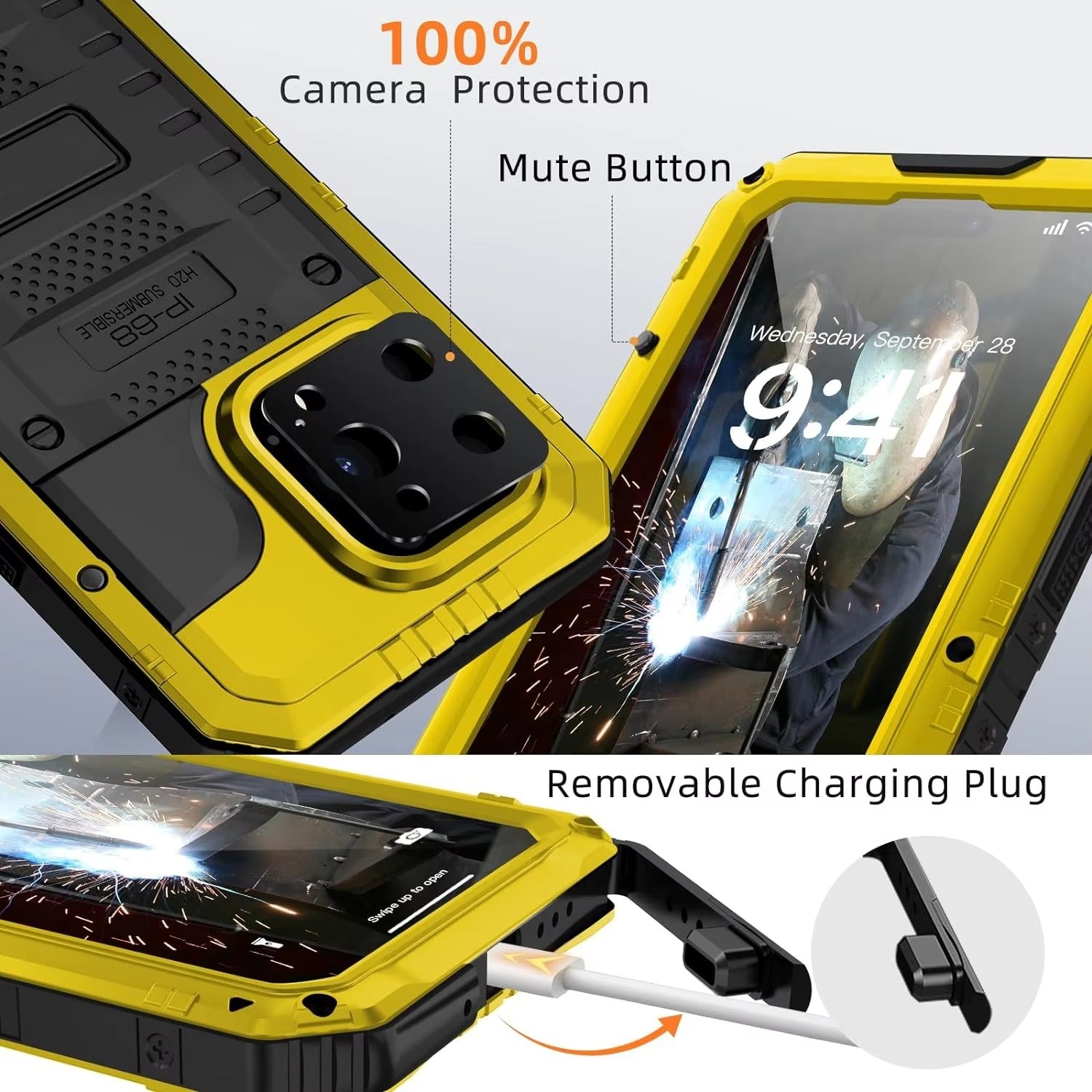 Rugged iPhone Case — IP68 Waterproof Metal Armor Cover with Full-Body Shockproof Protection, Screen Guard, Dustproof Heavy-Duty Design