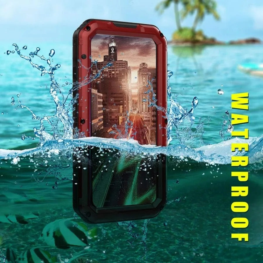 Rugged iPhone Case — IP68 Waterproof Metal Armor Cover with Full-Body Shockproof Protection, Screen Guard, Dustproof Heavy-Duty Design