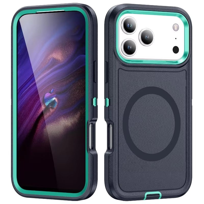 Rugged iPhone Case — MagSafe Armor Shockproof PC+TPU Defender Cover with Impact-Resistant Anti-Slip Durable Protection