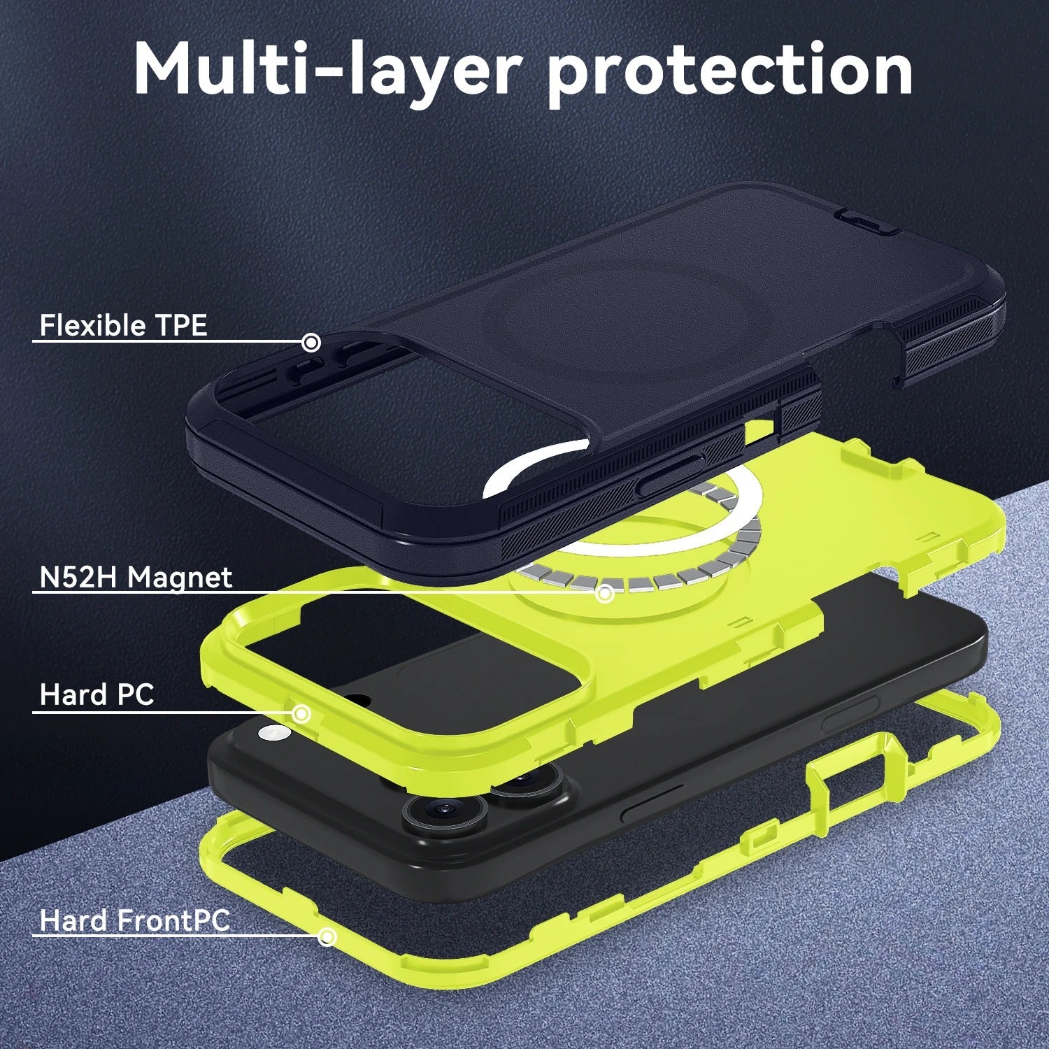 Rugged iPhone Case — MagSafe Armor Shockproof PC+TPU Defender Cover with Impact-Resistant Anti-Slip Durable Protection
