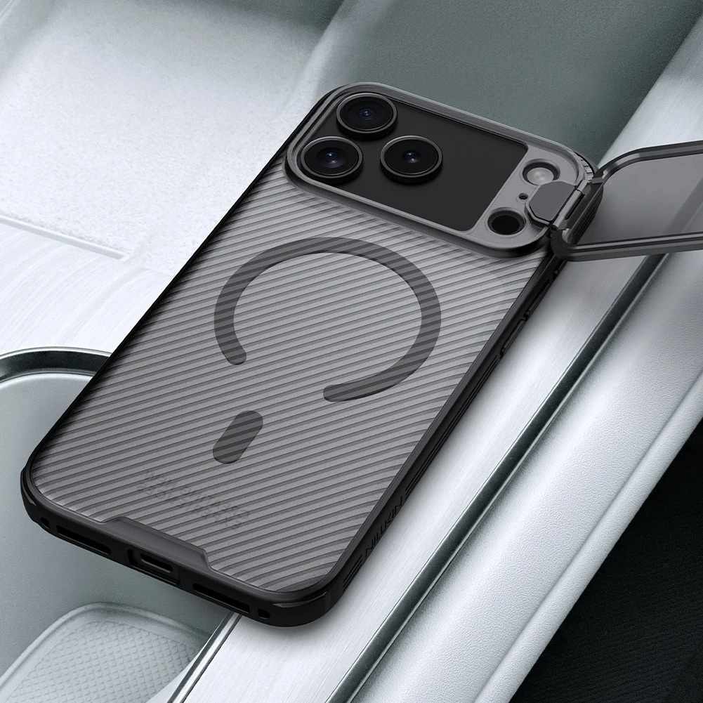 Rugged iPhone Case — MagSafe CamShield Cover with Foldable Lens Stand, Shockproof Textured PC Half-Wrapped Non-Slip Protective Design