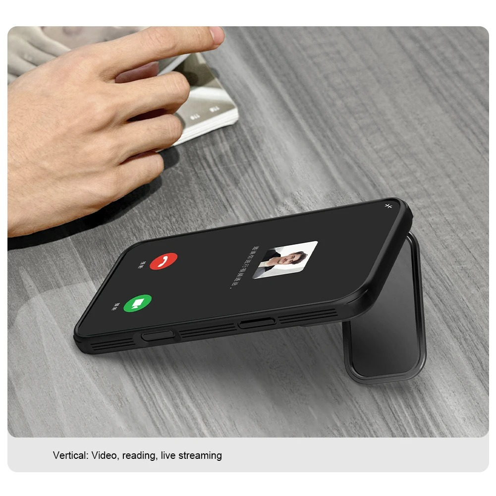 Rugged iPhone Case — MagSafe CamShield Cover with Foldable Lens Stand, Shockproof Textured PC Half-Wrapped Non-Slip Protective Design