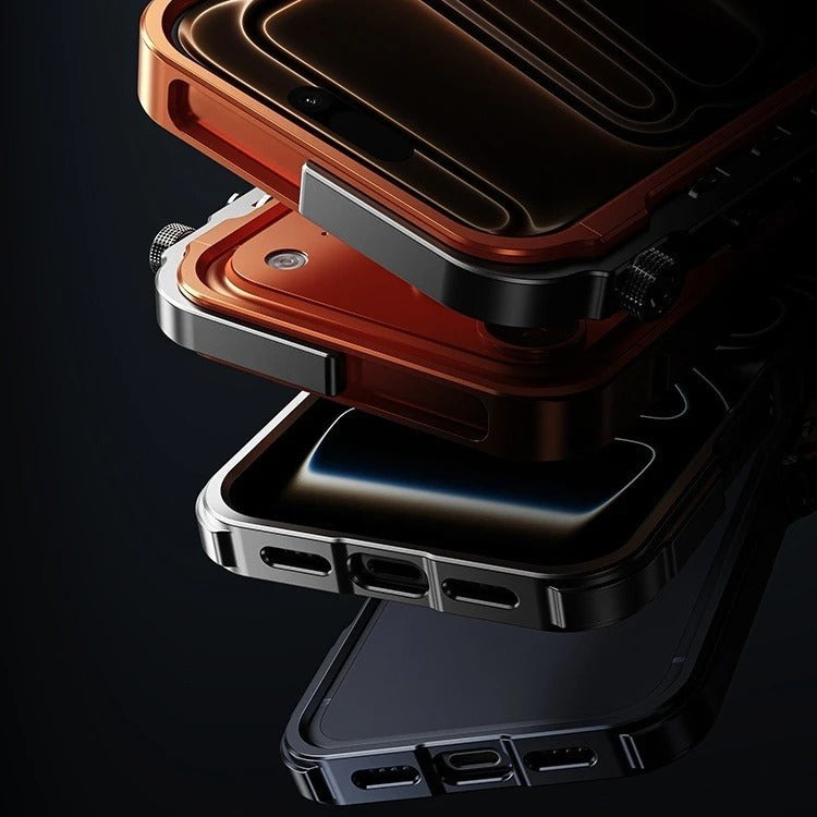 Rugged iPhone Case — Magnetic Aluminum Alloy Cyberpunk Bumper with Heat-Dissipation Design, Shockproof Anti-Scratch Non-Slip Frame & Lightweight Silicone Lining