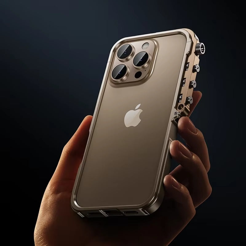 Rugged iPhone Case — Magnetic Aluminum Alloy Cyberpunk Bumper with Heat-Dissipation Design, Shockproof Anti-Scratch Non-Slip Frame & Lightweight Silicone Lining