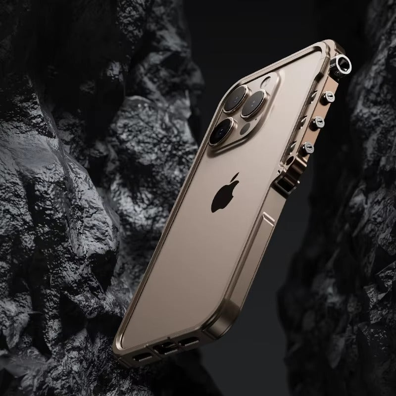 Rugged iPhone Case — Magnetic Aluminum Alloy Cyberpunk Bumper with Heat-Dissipation Design, Shockproof Anti-Scratch Non-Slip Frame & Lightweight Silicone Lining