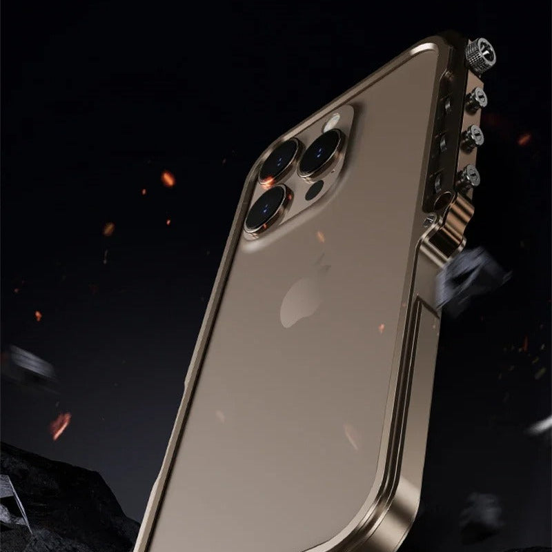 Rugged iPhone Case — Magnetic Aluminum Alloy Cyberpunk Bumper with Heat-Dissipation Design, Shockproof Anti-Scratch Non-Slip Frame & Lightweight Silicone Lining