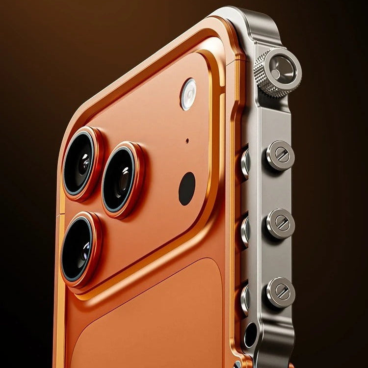 Rugged iPhone Case — Magnetic Aluminum Alloy Cyberpunk Bumper with Heat-Dissipation Design, Shockproof Anti-Scratch Non-Slip Frame & Lightweight Silicone Lining