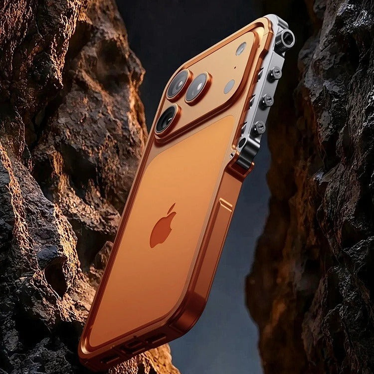 Rugged iPhone Case — Magnetic Aluminum Alloy Cyberpunk Bumper with Heat-Dissipation Design, Shockproof Anti-Scratch Non-Slip Frame & Lightweight Silicone Lining