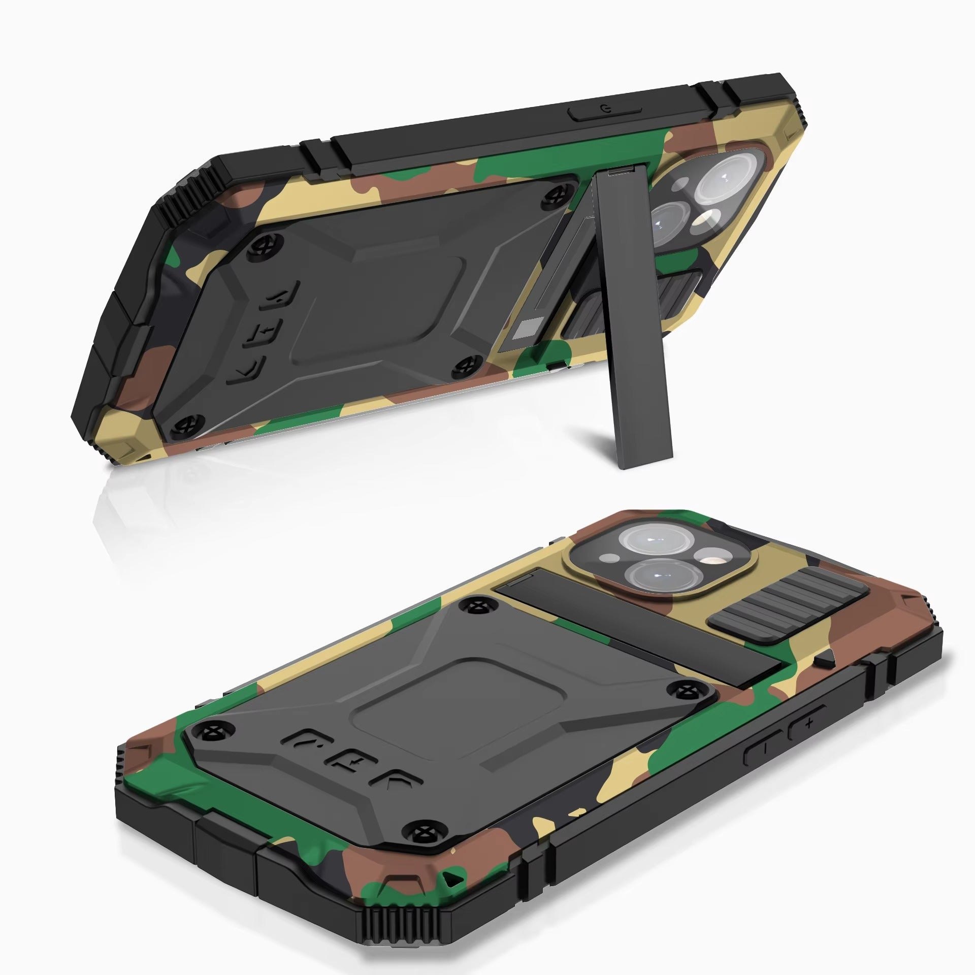 Rugged iPhone Case — Military-Grade Aluminum Tank Armor Cover with 360° Shockproof Protection, Tempered-Glass Screen Guard, Dustproof Heavy-Duty Design and Kickstand