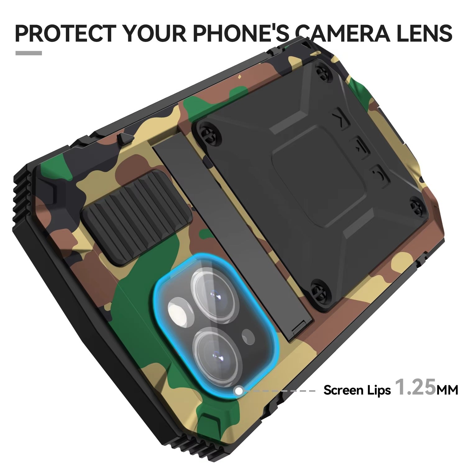 Rugged iPhone Case — Military-Grade Aluminum Tank Armor Cover with 360° Shockproof Protection, Tempered-Glass Screen Guard, Dustproof Heavy-Duty Design and Kickstand