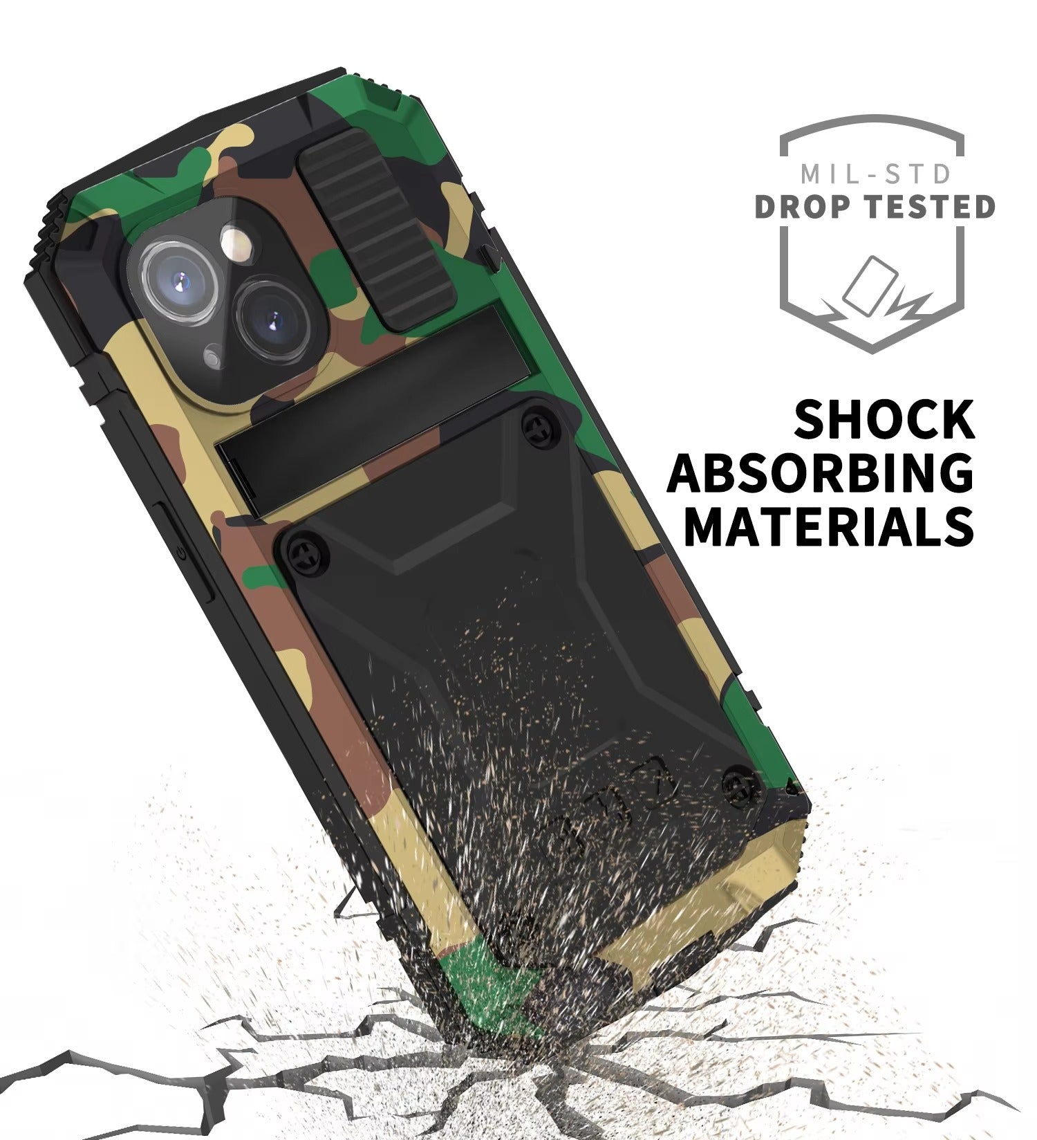 Rugged iPhone Case — Military-Grade Aluminum Tank Armor Cover with 360° Shockproof Protection, Tempered-Glass Screen Guard, Dustproof Heavy-Duty Design and Kickstand