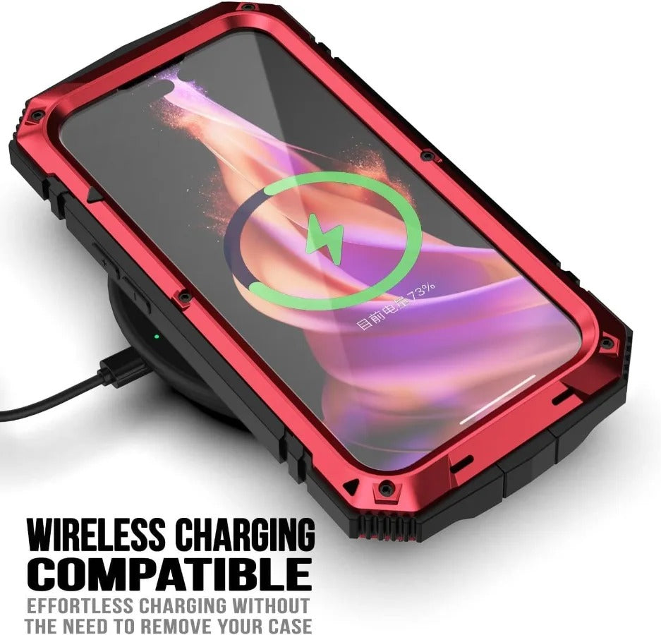 Rugged iPhone Case — Military-Grade Aluminum Tank Armor Cover with 360° Shockproof Protection, Tempered-Glass Screen Guard, Dustproof Heavy-Duty Design and Kickstand