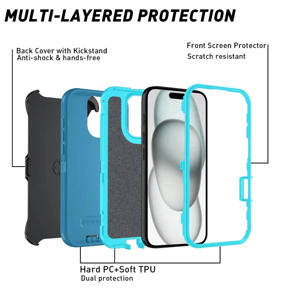 Rugged iPhone Case — Ott Armor Shockproof Defender Cover with Dual-Layer PC+TPU Protection, Drop-Proof Full-Coverage Design & Matte Non-Slip Finish