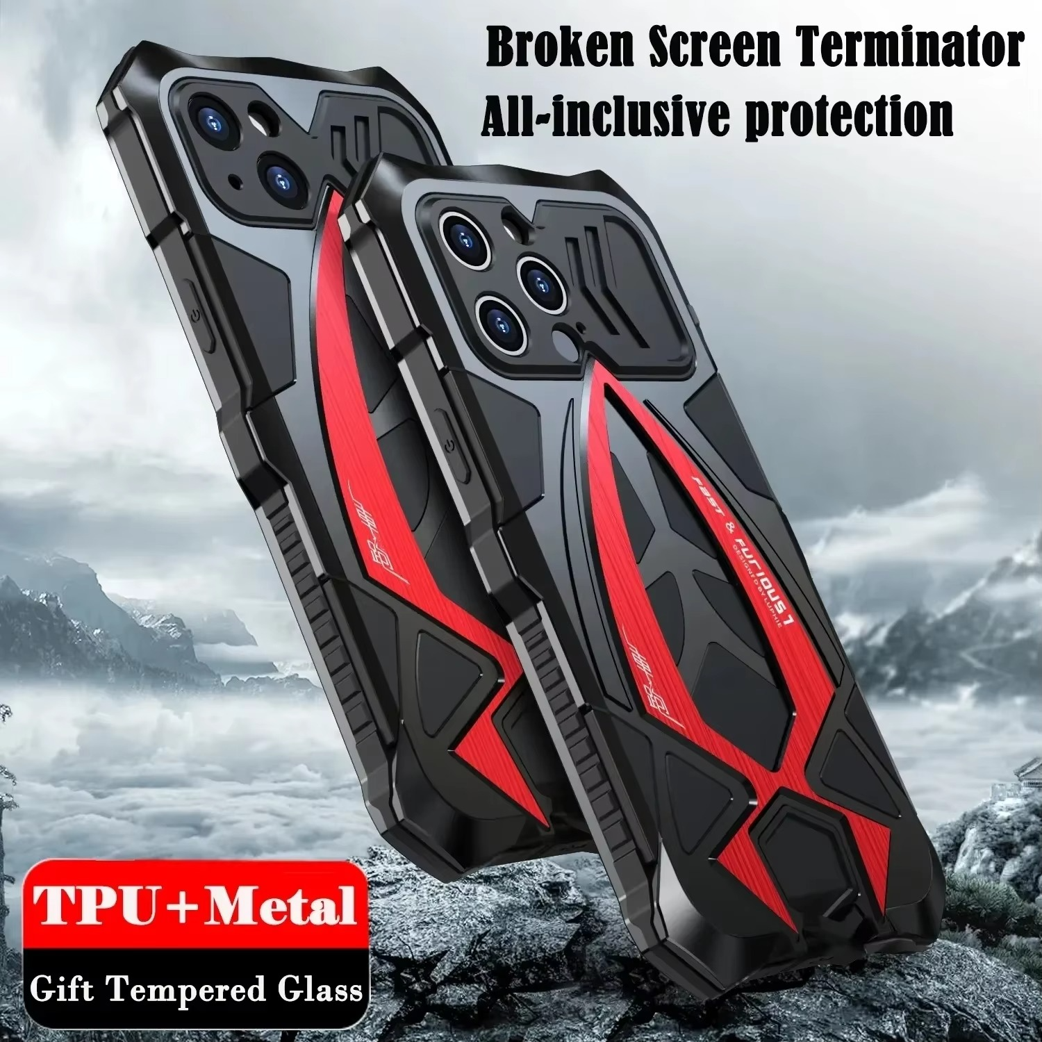 Rugged iPhone Case — Shockproof Metal Frame Armor with Impact Protection, Anti-Scratch Dustproof Cover and Full Edge Defense