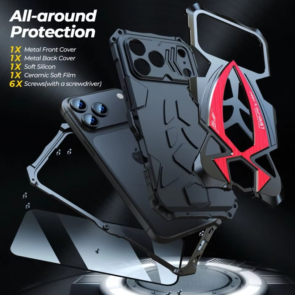 Rugged iPhone Case — Shockproof Metal Frame Armor with Impact Protection, Anti-Scratch Dustproof Cover and Full Edge Defense