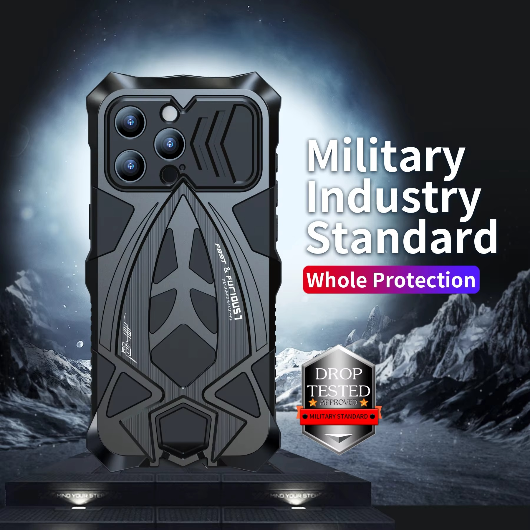 Rugged iPhone Case — Shockproof Metal Frame Armor with Impact Protection, Anti-Scratch Dustproof Cover and Full Edge Defense